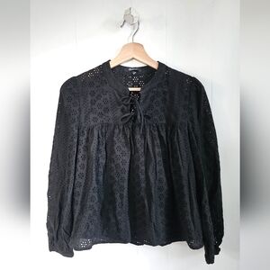 MADEWELL Black Eyelet Tie-Front Blouse